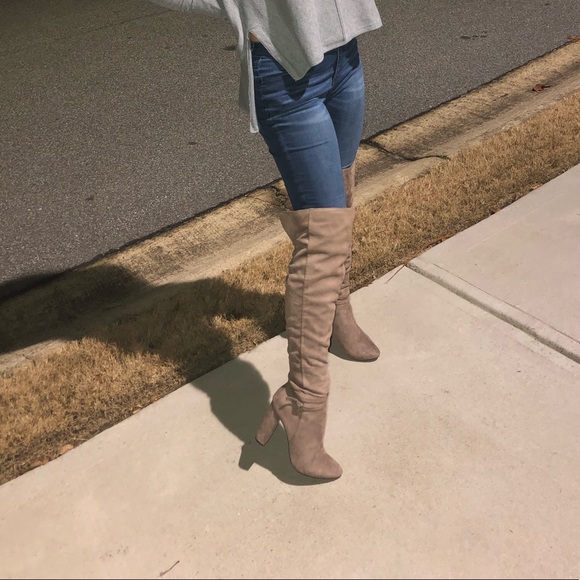 camel colored thigh high boots